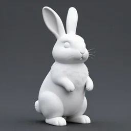detailed 3 d model of a white rabbit standing on its hind legs, pure black background, 9 0 degrees horizontal view angle