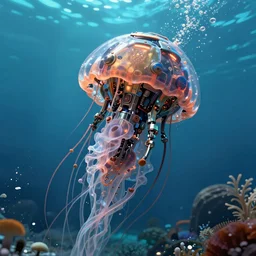 a very large mechanical armored jellyfish, undersea environment,. digital art, trending on art station, highly detailed,