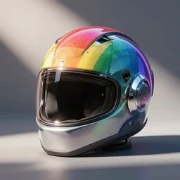 pop culture futuristic rainbow helmet, 3d render