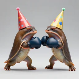 award winning sports photography of slugs boxing in party hats