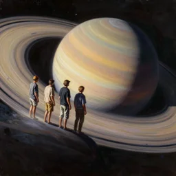 pilgrimage to saturn, a highly detailed cinematic oil painting by roger dean and alena aenami, dynamic lighting