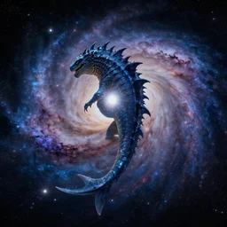 a picture of a sea monster in the middle of the galaxy in the style of guillermo del toro