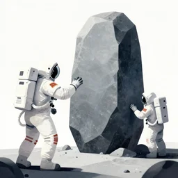 a beautiful artwork illustration, astronauts discover a giant obsidian monolith on the moon, by rutkowski and jesper ejsing, featured on artstation, wide angle, vertical orientation