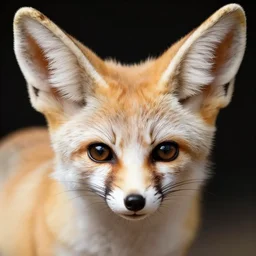 close-up photograph of a fennec fox, incredibly detailed, highly textured, very beautiful, high contrast studio lighting, 50mm lens