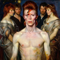 a beautiful painting of david bowie by john everett millais and dante gabriel rossetti and john collier and john william waterhouse, preraphaelite, detailed, trending on artstation, hd, masterpiece