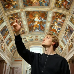 michaelangelo looking up at the roof of the sistine chapel, saying / painted roof, masterpiece, trending on artstation /