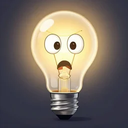 light bulb, comic character, eyes, mouth, emotions