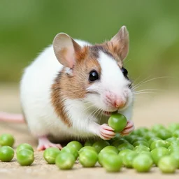 a photograph of a cute mouse eating peas