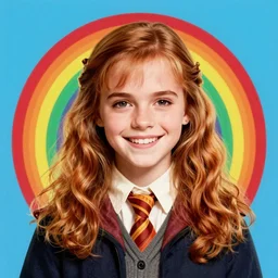 rainbow smiling happy emma watson age 1 5 as hermione. pop art.