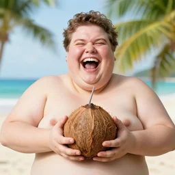 fat person and coconuts,, silly, coconut, laughing,
