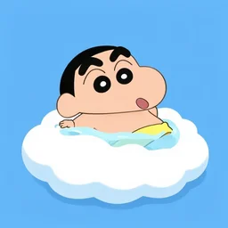 Crayon Shin-chan swimming in the cloud