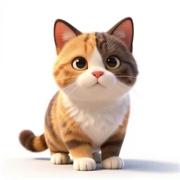 giant calico kitten, stylized pixar-style 3d render, full body, isolated on a pure white background, centered, entire subject in frame, sharp focus, soft studio lighting
