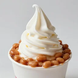 food photo still of soft serve swirled frozen yogurt topped with baked beans and broccoli, 8 5 mm f 1. 8 studio lighting