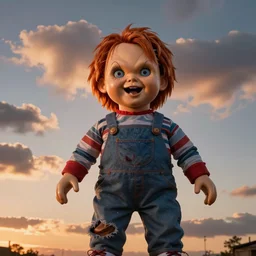 sunset clouds in the shape of screaming chucky doll