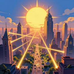 obsidian city, sun, lasers, epic fantasy, digital art, highly saturated colors, concept art, detailed illustration, hd, 4 k, digital art, greg rutkowski, dan mumford, studio ghibli trending on artstation