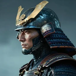 a profile picture of powerful japanese samurai wearing cyber suit, detailed face, face symmetry, character concept portrait by moebius and laurie greasley, profile picture, 8 k, cinematic color grading