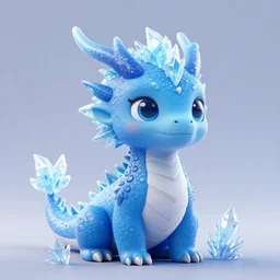 a 3 d render of a cute, blue, female, anthropomorphic dragon with ice crystals growing off her sharp focus
