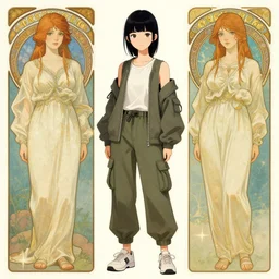 a digital concept art by nick knight artgerm, greg rutkowski and alphonse mucha. of a japanese girl detailed features wearing cargo streetwear - sporty, sleek, tech utility - chic trend. lots of zippers, pockets, synthetic materials, jumpsuits chic'techno fashion trend by issey miyake and balenciaga