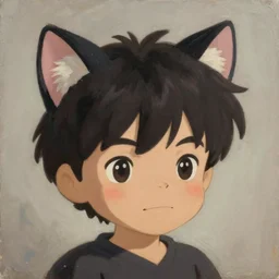 cute concept art fantasy painting of a boy with cat ears, smug blush, fluffy black hair, by artgerm, sylvain sarrailh, rossdraws, wlop, fursona, furaffinity, furry, deviant art, studio ghibli, global illumination, tankoban, oil on canvas, 4 k, smooth details, pixar animation style!