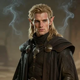 a portrait of a stunning! handsome!! young borg!! - elf - alien - wizard,, whisps of smoke, uhd, art directed by michael whelan and hieronymus bosch, in dune ( 1 9 8 4 ), rendered in octane then in cryengine, cgsociety, wow, fantasy 9 0 s air brush art, ultra photorealistic, photorealistic cg, cg