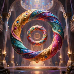 enormous colorful psyhedelic Ouroboros floating around inside an ancient mage castle hall colossal scale, gothic and baroque, brutalist architecture, ultradetailed, intricate details by Ellen Jewett and Ayami Kojima