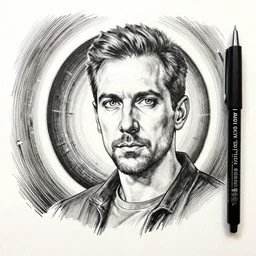 an alex grey drawing, micron pen, black ink, a portal to another dimension, portrait