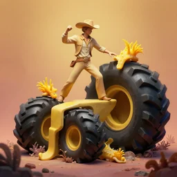 a cowboy turning into blooms by slim aarons, by zhang kechun, by lynda benglis. tropical sea slugs, brutalist monumental angular sharp tractor tires. complementary colors. warm soft volumetric dramatic light. national geographic. 8 k, rendered in octane, smooth gradients. sculpture by antonio canova. yellow accents.