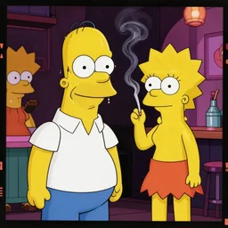 kodak portra 4 0 0 homer simpson sweating on ecstacy infront of lisa simpson in a nightclub smoking area