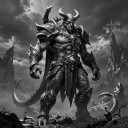 detailed demon diablo by blizzard in a heroic pose, full body, greyscale tattoo