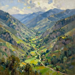 scenic valley in south mexico, summer, volumetric lighting, 1 8 mm lens focus, oil on canvas, by giovanni segantini