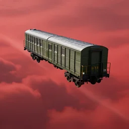 train vagon flying through the red clouds
