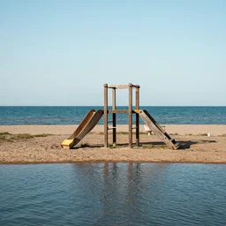 seaside. old playground peeking out of the water.