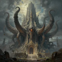 a beautiful painting of the old cthulhu temple in r'lyeh by anton fadeev, matte painting, dynamic lighting, ultrarealistic, cinematic, octane render, unreal engine, trending on artstation, 8 k