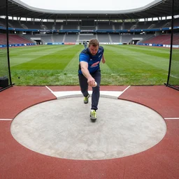 a worms eye view of geoff capes putting a shot put