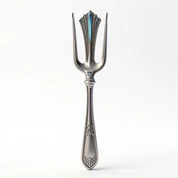 art deco pitchfork, stylized 3d render, isolated on a pure white background, centered, entire object in frame, sharp focus, soft studio lighting