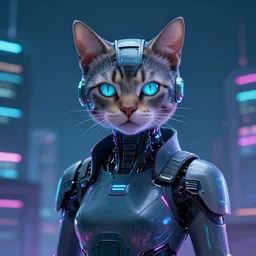 digital art of a cyberpunk humanoid cat