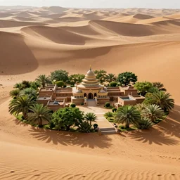 The spiritual village of a lost civilization built in the lush oasis of a seemingly infinite sand desert