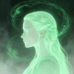 side profile, imogen poots, unholy paladin, luminescent, pale green glow, haunted green swirling souls, evil inky swirly ripples, sickly green colors, by greg manchess, huang guangjian, gil elvgren, sachin teng, greg rutkowski, jesper ejsing, ilya kuvshinov