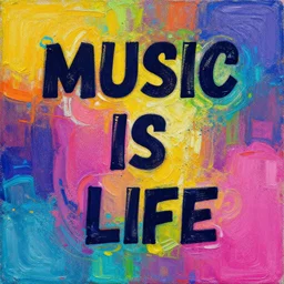 music is life, neo funk mixed media with oil paint, thick strokes, canvas, half tone colors, gradients, designed by artstationhq, retro, groovy, low fi,