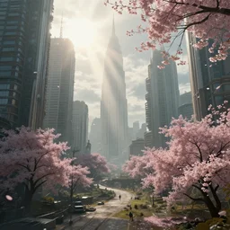 Dystopian City with Sunshaft and bloom