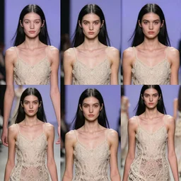 storyboard of olivia as runway model at new york fashion week, normal physique, black hair, freckles, pale skin, half body shot, photo by greg rutkowski, stage lighting, soft colors, female beauty, intricate detail, elegance, 3 5 mm, depth of field, masterpiece