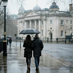couple walking in the rain in london, etel adnan,