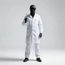 hooded dentist with tools, cinematic studio photo, full body, standing, isolated on a pure white background, centered, whole figure in frame, sharp focus, studio lighting
