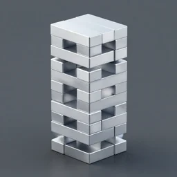 rendering of stacked jenga, rectangular angle, simple, silver steel, trending on behance, keyshot 1 1