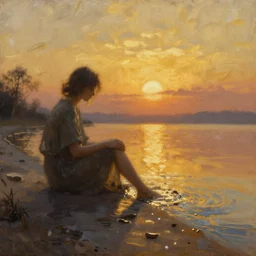 breathtaking detailed soft painting of where i see a melancholy of a golden sunset detergent, sluice rumor covering my steps, rembrandt style, elegant, highly detailed, artstation, concept art, matte, sharp focus, art by tom bagshaw, and greg rutkowski
