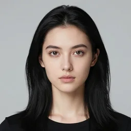 Portrait of a young white woman with black hair