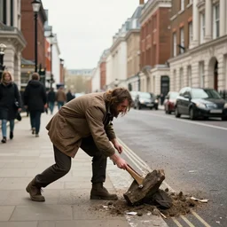 Caveman destroying the streets of London