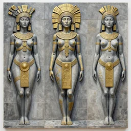 beautiful aztec inca women full body well proportioned stands among tiles by eddie mendoza hyperrealism expressive cyborgess symmetrical very very detailed giger beksinski grey and gold