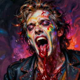 weird and disturbing portrait of mike patton puking blood, vivid colors, death, neon, art by ( ( ( kuvshinov ilya ) ) ) and wayne barlowe and francis bacon and artgerm and wlop and william - adolphe bouguereau