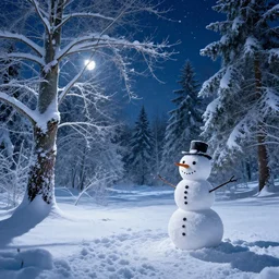 julius sergius klever icy winter landscape trees and whimsical snow beautiful midnight night snowman